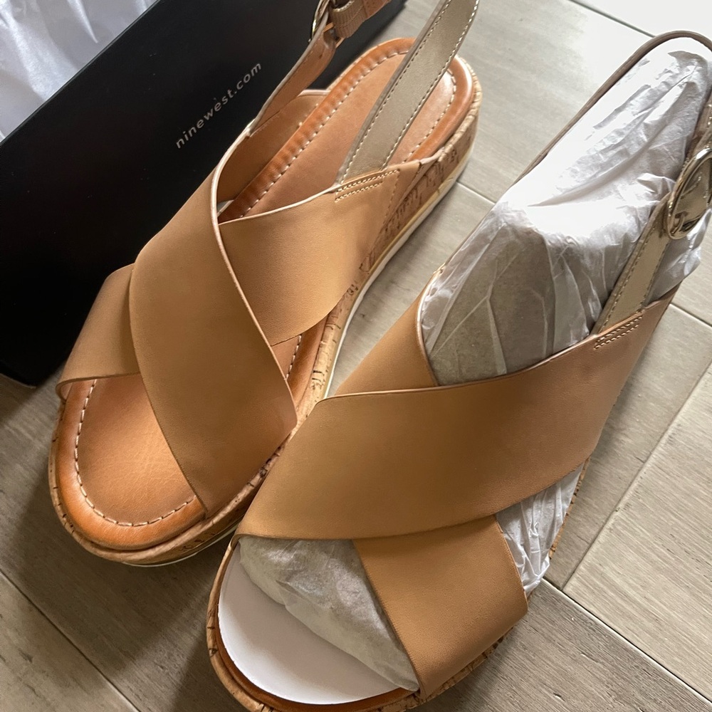 Nine West Beige Cross-Strap Sandals